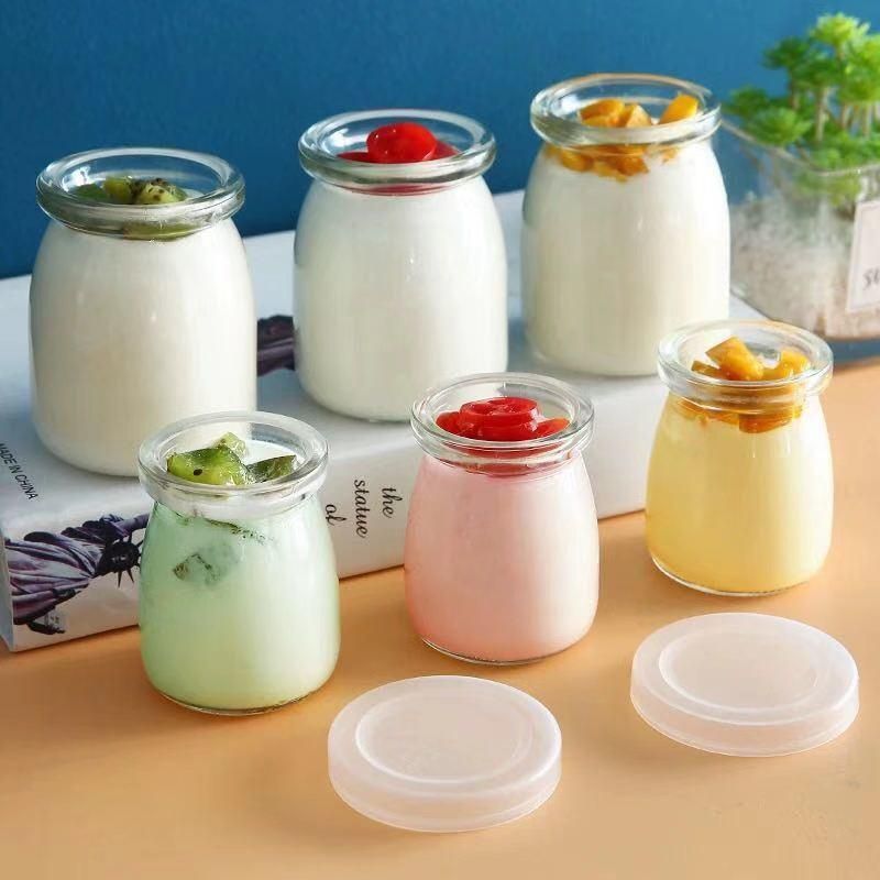 Hot Selling Pudding Glass Bottle for Milk Juice Drinks with Metal Lid