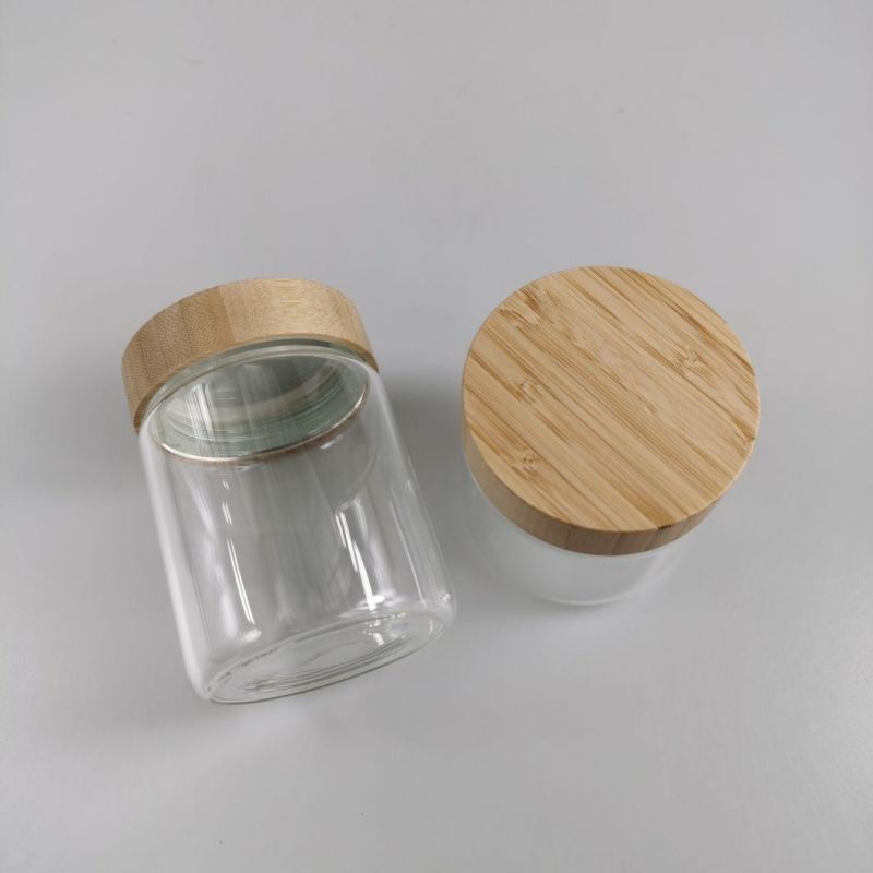 300ml 350ml High Borosilicate Clear Frosted Glass Bottle Bamboo Lid