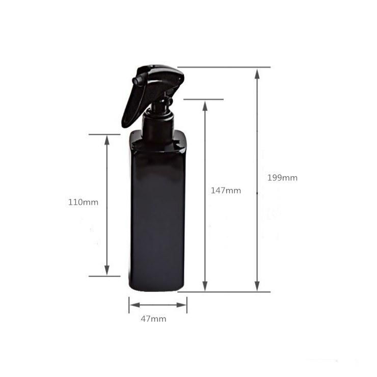 250ml Black Square Pet Plastic Bottle with Mini Trigger Spray