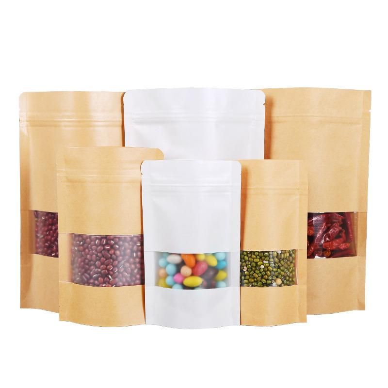 Wholesale Cheap Recycled Nuts Packaging Pouch Brown Kraft Paper Zipper Bag Wit