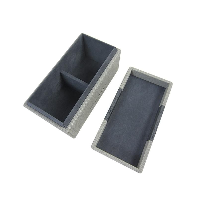 Grey Leatherette Tea Storage Box and Coffee Box with Lid