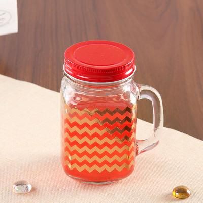 480ml Glass Mason Jar with Handle for Drinking Beverage Storage