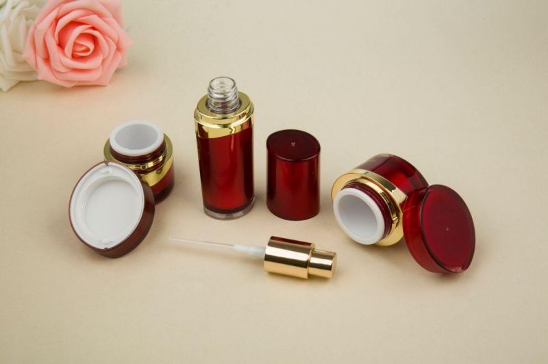 15g 20g Red Acrylic Cream Jar and 30ml Lotion Bottle Set for Cosmetic Packaging