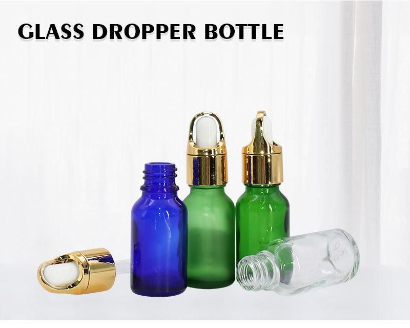 Green Glass Essentail Oil Bottle Cosmetic Dropper Bottle OEM 15ml with Golden Cap