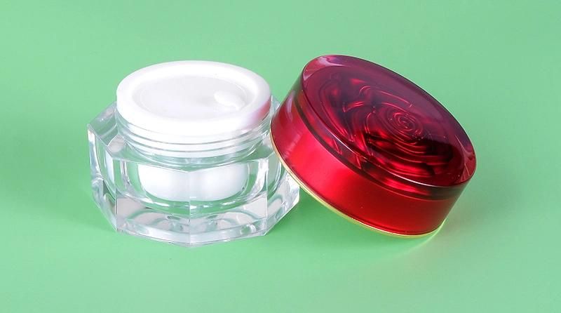 Luxury Cosmetic Container Rose 30g Clear Cosmetic Packaging Acrylic Cream Jar with Red Rose Lid