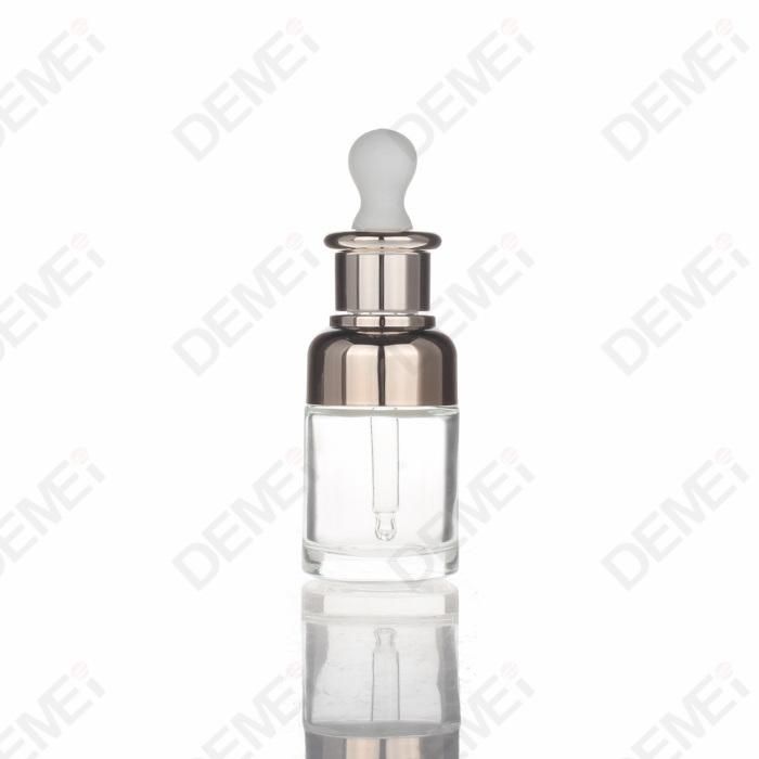 30ml Cosmetic Packaging Round Aluminum Shoulder Glass Dropper Bottles with 20mm Silver Aluminum Ruber Pipette Dropper Cap