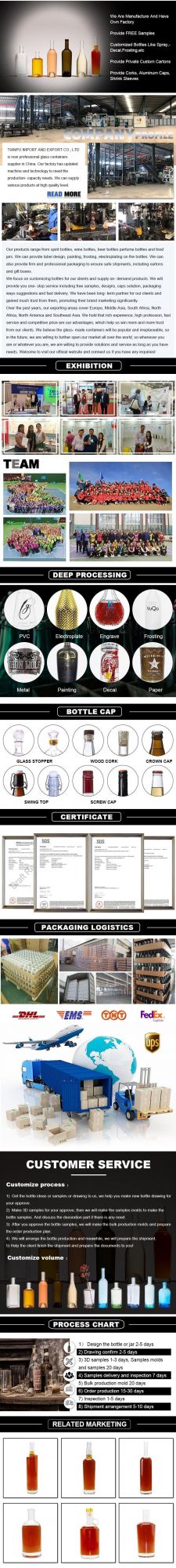 Empty 200ml 500ml 750ml Super Flint Glass Wine Bottle for Liquor Vodka with Cork Stopper