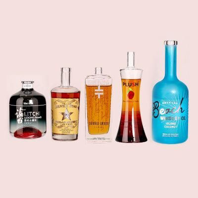 Clear Flat Flask Liquor Bottle Square 350ml Whiskey Bottle Glass, Alcohol Spirits Glass Bottle with Lid