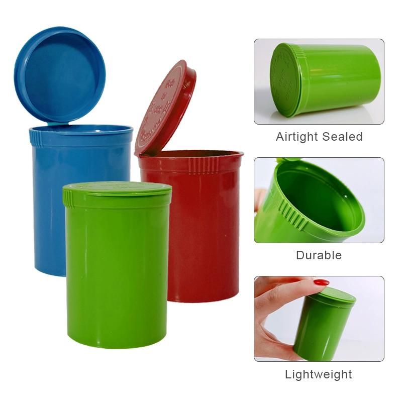 Hot Sale Capsule Medicine Bottles 19DRAM 13 DRAM Plastic Pop Top Containers with Squeeze Flip Top Lids