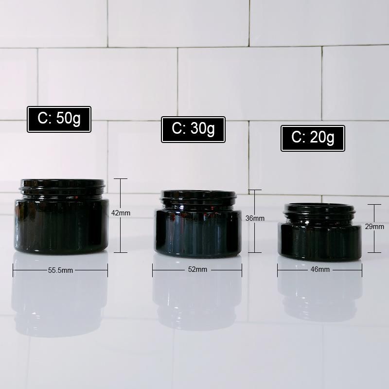 Cosmetic Packaging Container 20g 30g 50g Black Body Scrub Face Body Cream Glass Jar with Wood Grain Plastic Lids