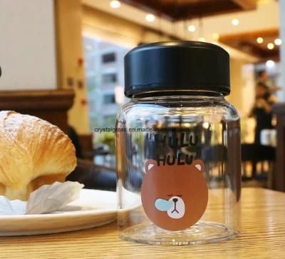 300ml Clear Glass Water Bottle with Cartoon Image