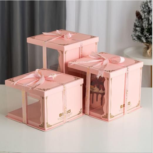 Wholesale 4 "6" 8 "10" 12 "Birthday Party Wedding Cupcake Box Western Pastry Baking Box Color Paper Window Cake Shaped Packaging Box