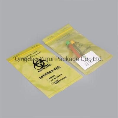 6*9 Inch LDPE Disposable Resealable 4 Walls Biohazard Laboratory Yellow Film Specimen Bag with Back Pocket