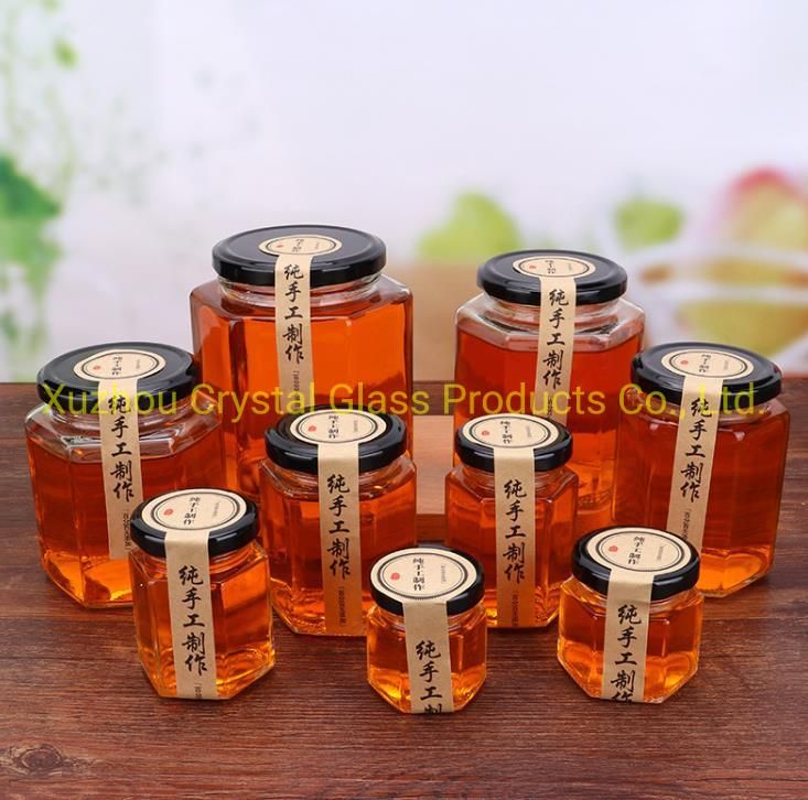 16 Oz Clear Hexagon Glass Jars with Screw Lids for Honey Foods Jams Spice Jars