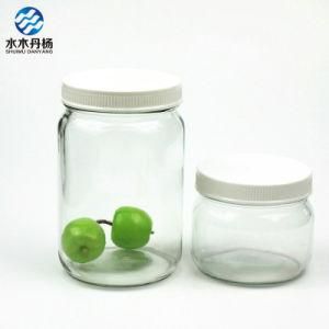 1000ml Factory Clear Food Storage Glass Jar with White Plastic Lid for Sale