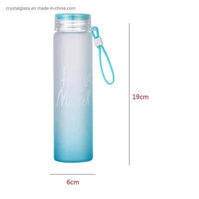 400ml Gradient Colorful Frosted Glass Water Bottle Fresh Student Tote Water Cup Letters Pattern