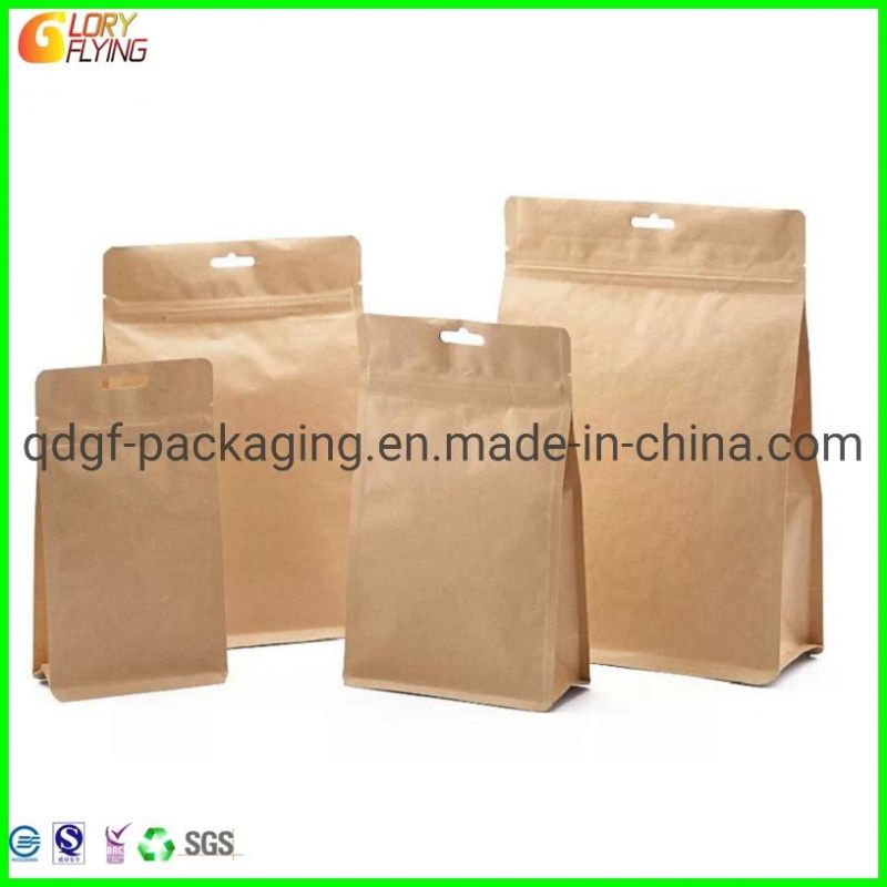 Custom Compostable Recyclable Zipper Lock Biodegradable Kraft Paper Flat Bottom Coffee Tea Plastic Bag
