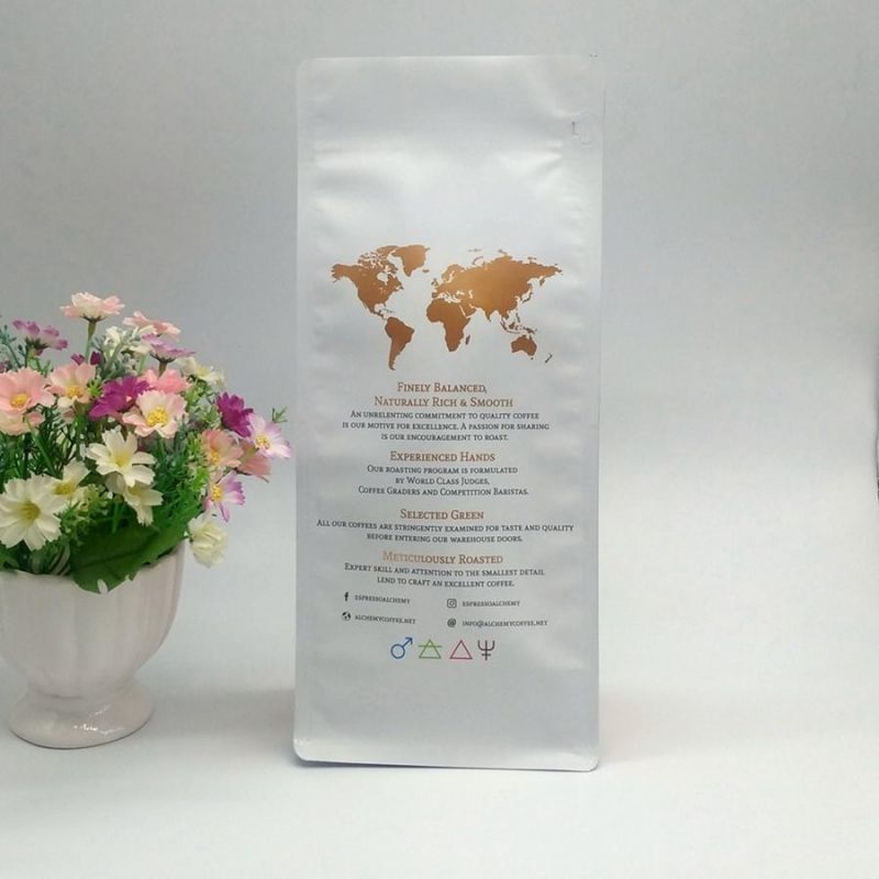 Customized Plastic Flexible Laminate Food Quad Seal Doypack for Food Arte Coffee Bag