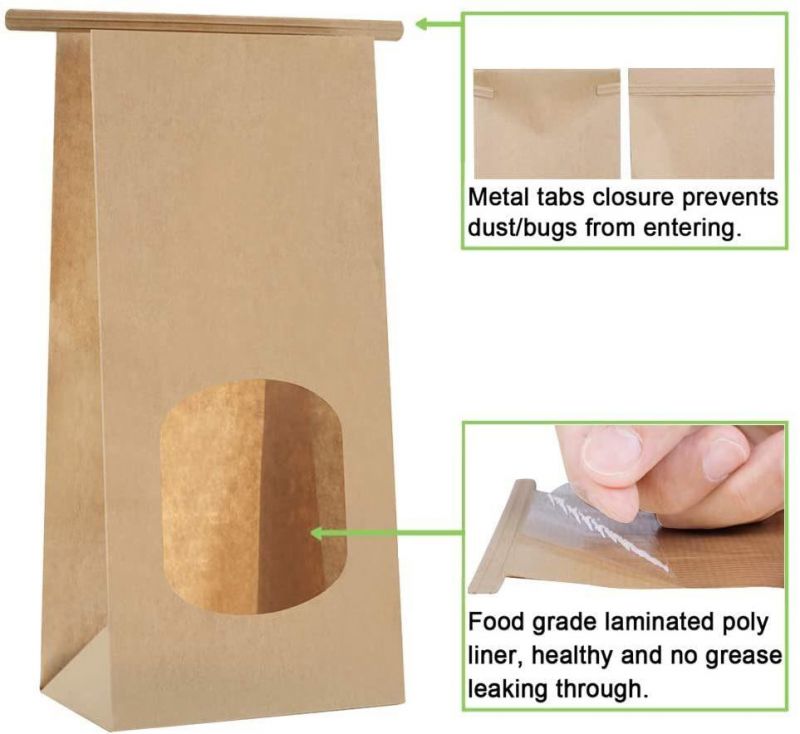 Bread Packaging Kraft Paper Bags for Bakery with Window