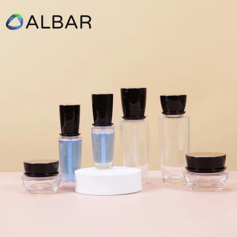 Thick Bottom Transparent Flat Shoulder Glass Bottles for Face and Body Care