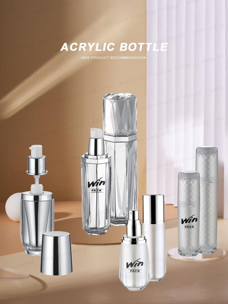 Wholesale Square Cosmetic Empty Clear Acrylic Bottle 15ml 30ml 50ml New Design