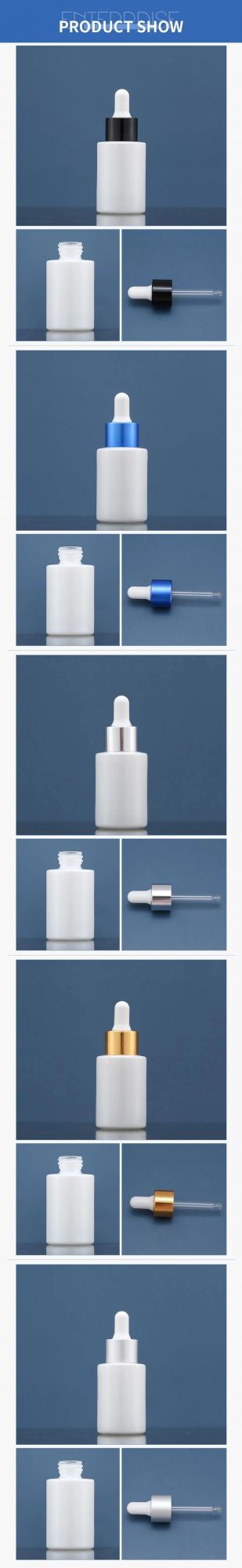 30ml Pearl White Dropper Bottle White Silicone Head in Stock Cosmetic Packaging Glass Bottle for Serum