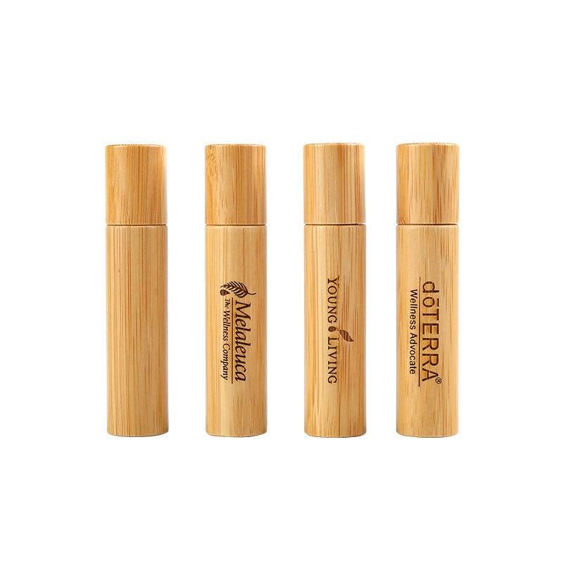 Custom Engrave Logo Eco Friendly Bamboo 3ml 5ml 10ml Refillable Wood Essential Oil Roller Ball Glass Roll on Bottle