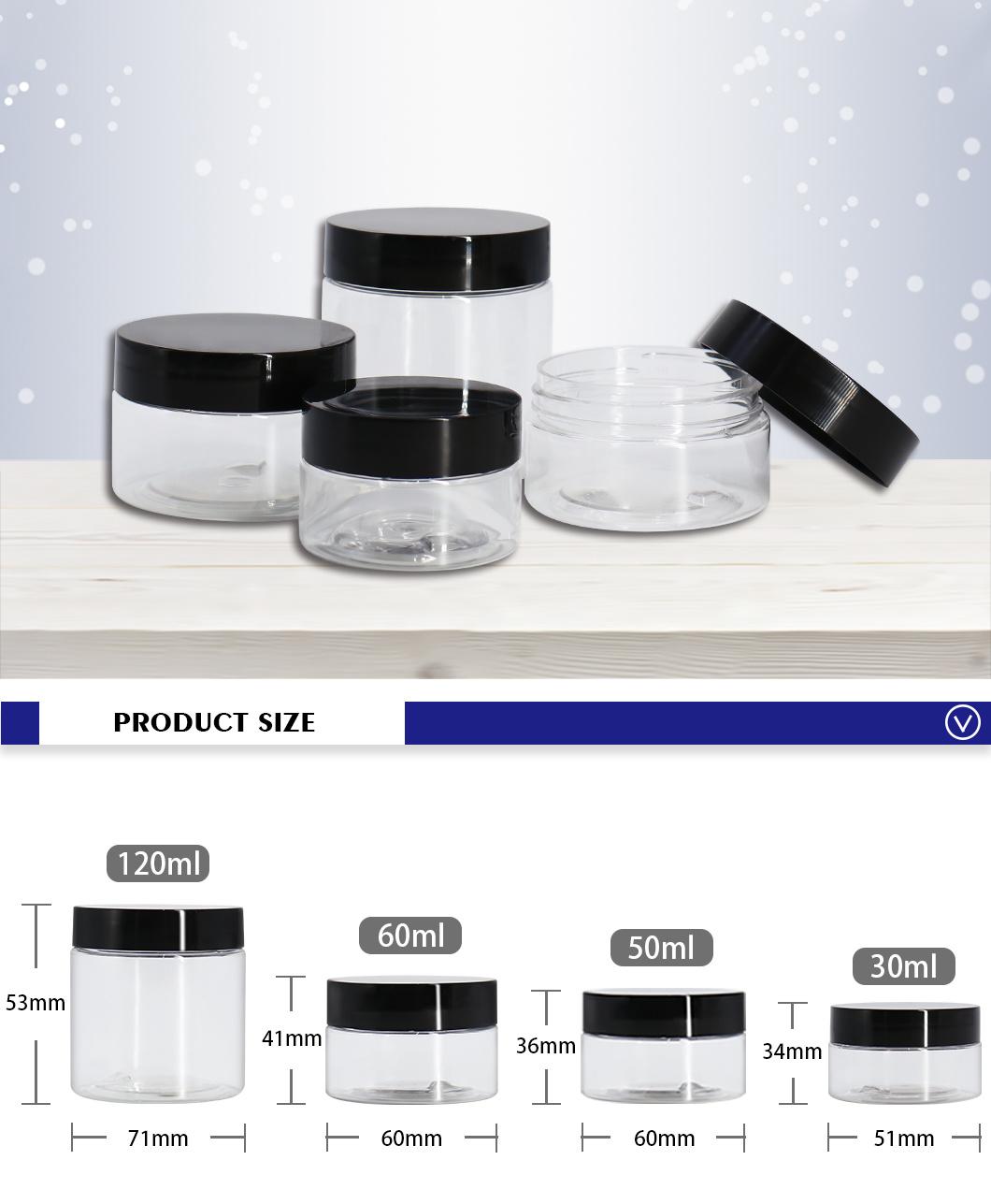 Premium Quality 30g 50g 120g 150g 200g Et Transparent Plastic Cosmetic Jars