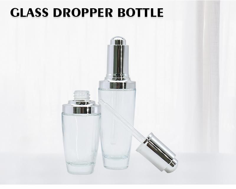 High Quality Custom Skincare Packaging Portable Glass Drop Bottle with Silver Cap