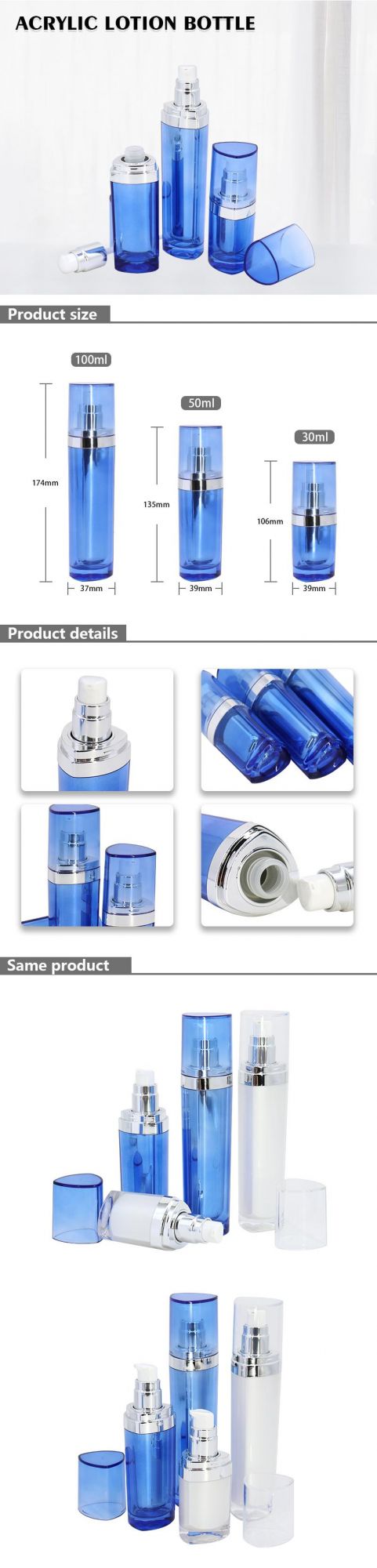 Blue Empty Skincare Packaging Acrylic Triangular Lotion Bottle 30ml 50ml 100ml Wholesale