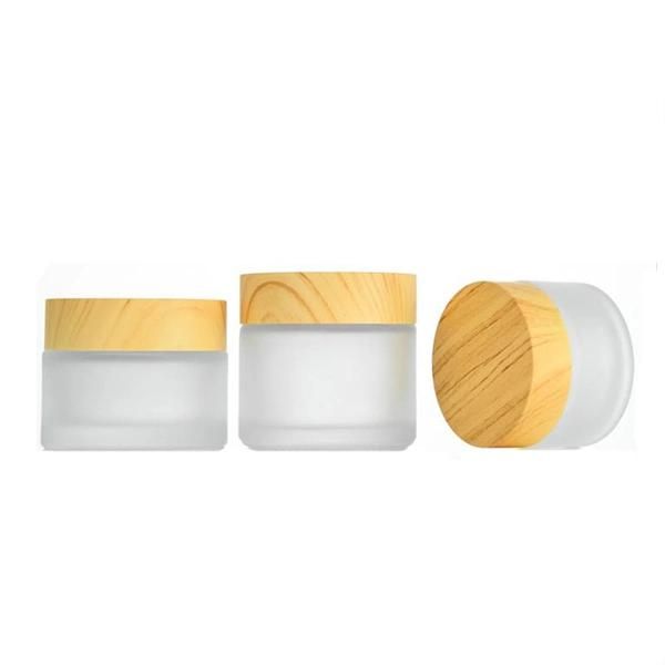 50g Glass Cosmetic Packaging Sets Clear Frosted 50g Cosmetic Jar Packaging with Bamboo Pattern Lid