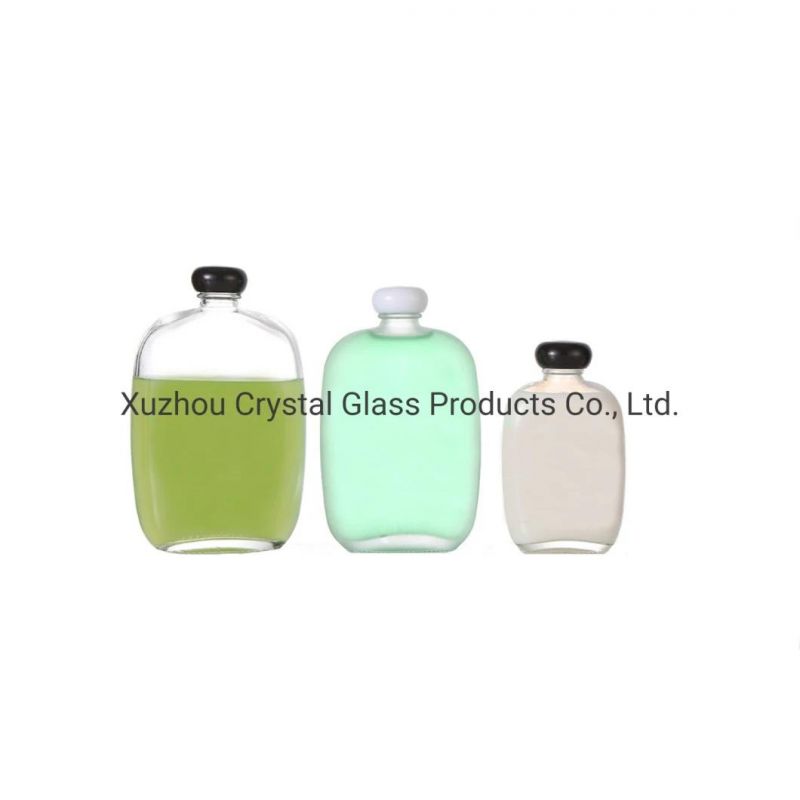 250ml Tea /Beverage /Fruit Wine /Juice Simple Glass Bottle Flat Bottles with Metal Lids