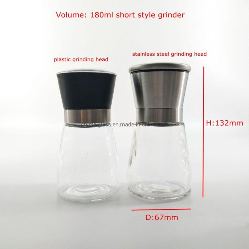 Manual Glass Pepper and Salt Grinder Mill Shaker Plastic Cap and Glass Body with 6oz Capacity