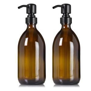 Home Apothecary 16oz Refillable Liquid Dish Hand Soap Lotion Dispenser Amber Glass Bottles