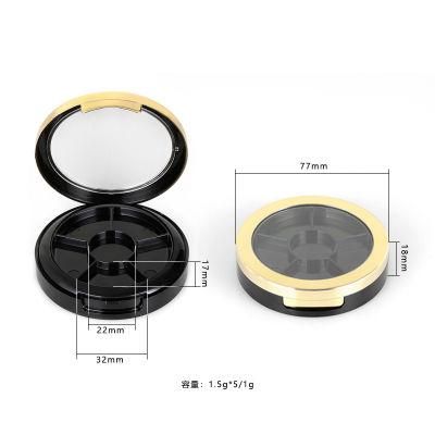 6 Holes Round Clear Black Quality Plastic Empty Eyeshadow Box