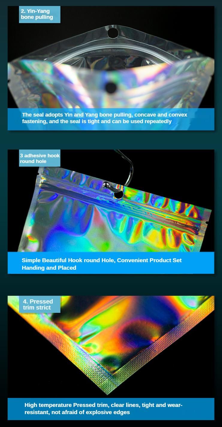 Rainbow Shine Plastic Pouch Sealable Aluminum Foil Ziplock Mylar Holographic Bag