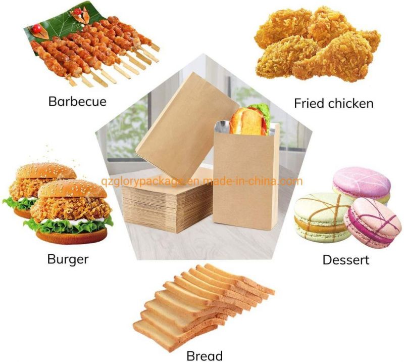 Custom Printed Disposable Takeaway Food Packaging Kraft Greaseproof Doner Kebab Paper Open Bag for Burger Bread Pocket