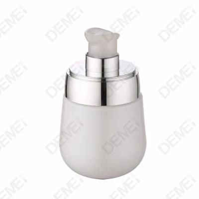 Round Shape Glass Lotion Bottle 30ml 60ml Plastic Pump with Transparent Overcap