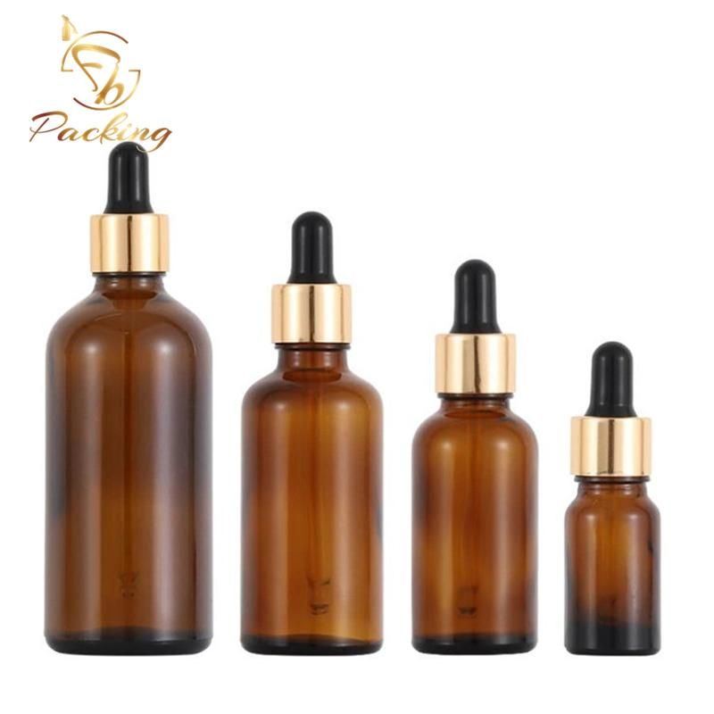 Wholesale Cosmetic Packaging Amber Glass Bottle 30ml with Glass Dropper for Essential Oil