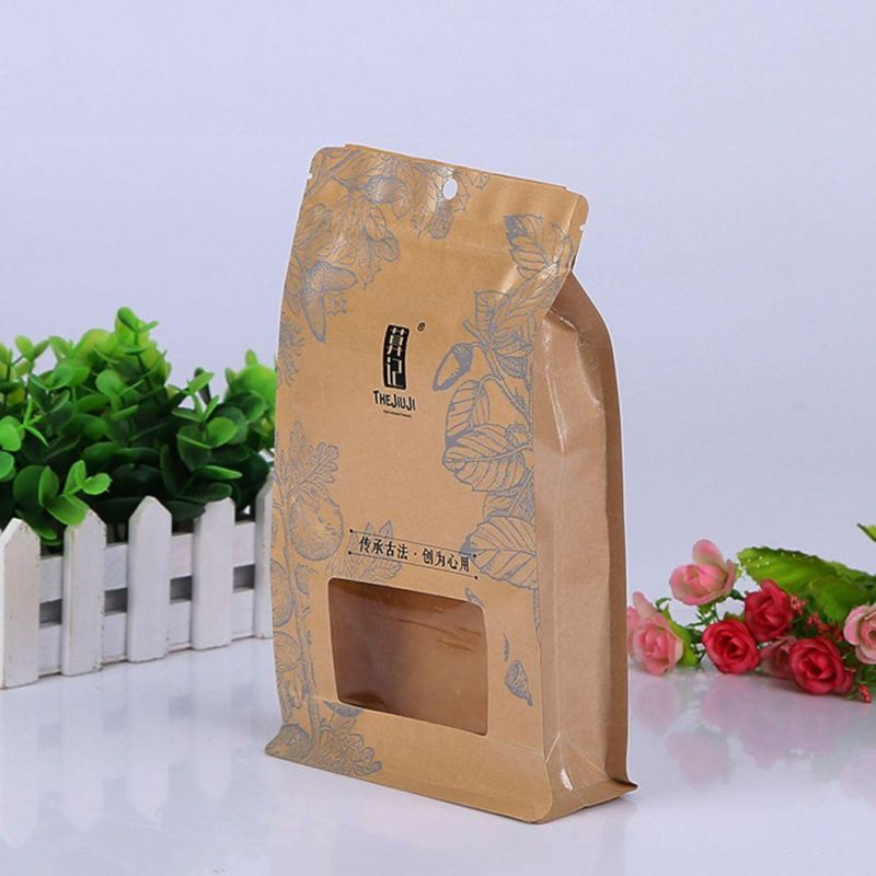 Food Grade Brown Kraft Paper Bag with Clear Window and Zipper for Nuts Packaging