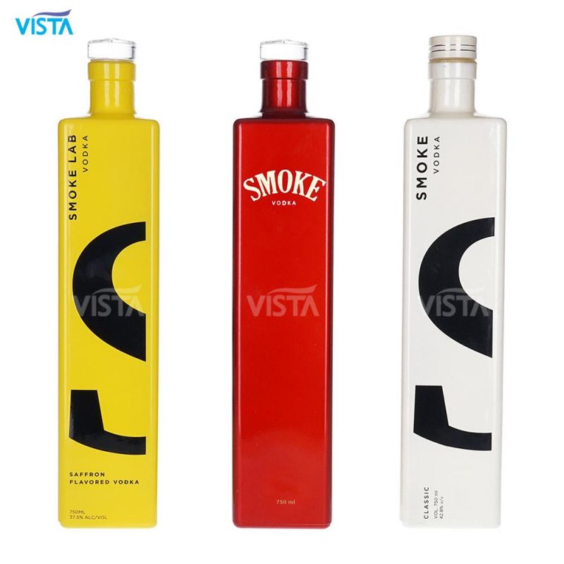 750ml Normal Flint Empty Best Quality Bottles for Sale Glass Bottle with Spray Color and Gold Stamping with Cork Cap