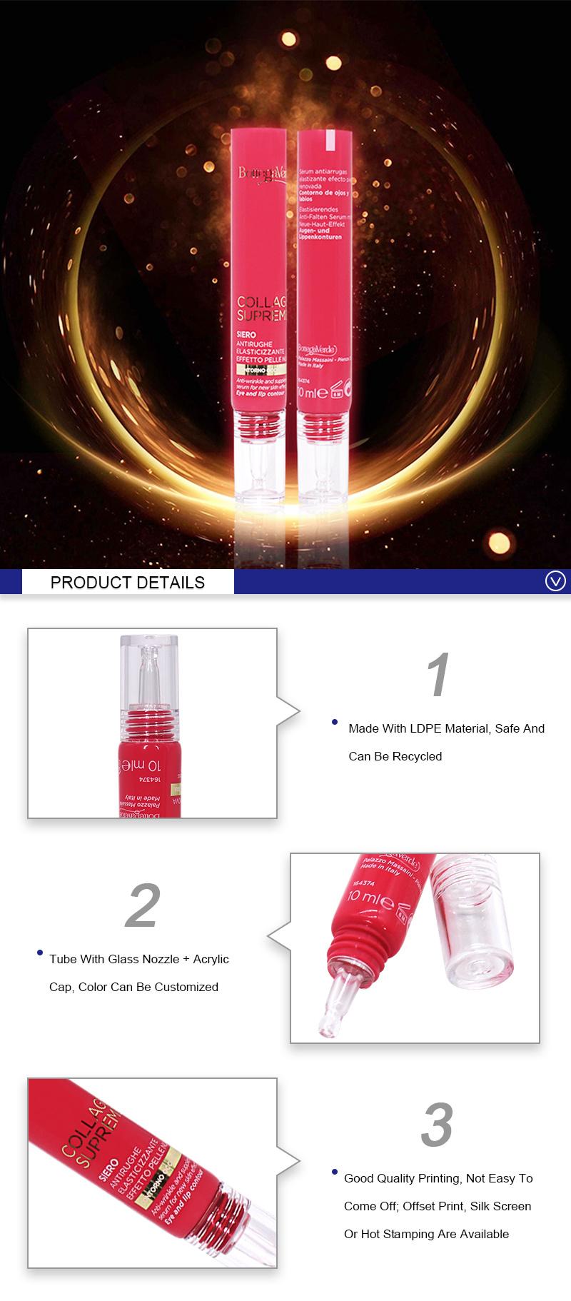 Factory Price Plastic Cosmetic Packaging Red Luxury New Eye Cream Tube with Glass Nozzle