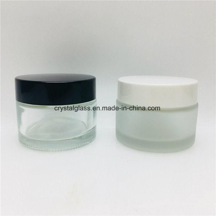 30ml 50ml 30gr 50gr Matte Clear Glass Cream Jar Cosmetics with White, Silver, Black Golden Cap