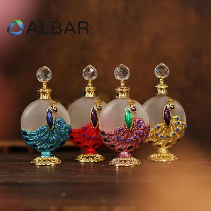 Colorful Peacock Style Attar Oud Glass Bottles for Malaysia MID East Mullins Perfume