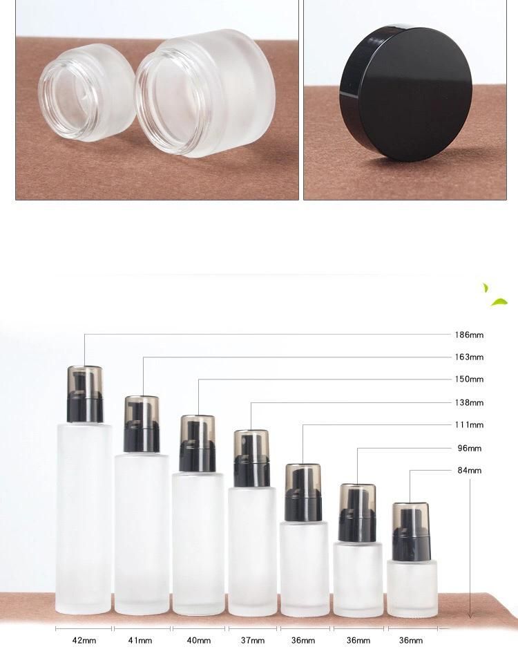 Cosmetic Set in Black Caps and Frosted Glass for Skin Care