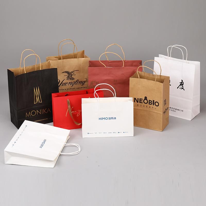 Disposable Brown Printed Kraft Paper Packaging Shopping Gift Bag