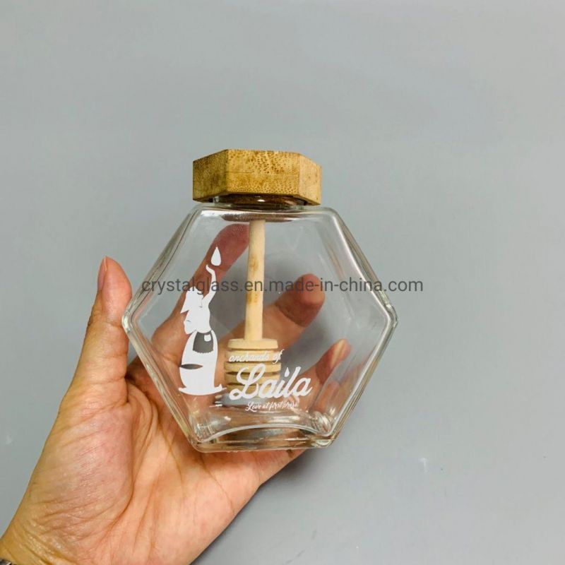 7oz 12oz High Quality Luxury Hexagon Empty Glass Honey Jar with Dipper