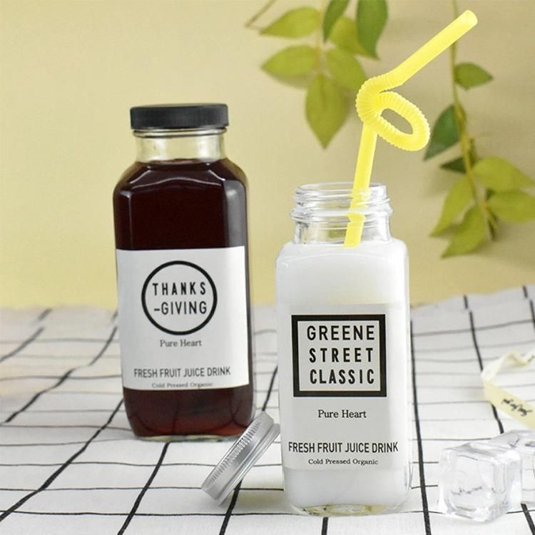 16oz French 250ml 350ml 500ml French Square Juice Glass Bottles Packaging for Beverage