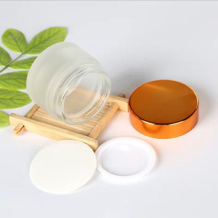 5g 10g 15g 20g 30g 50g 80g 100g Transparent/Clear Glass Cream Jar with Electroplated Golden Plastic Cap