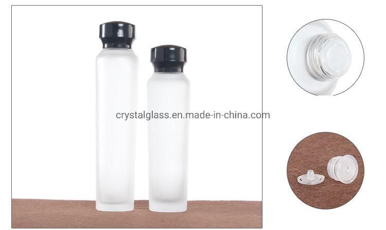 China Wholesale Empty Lotion Bottle with Pump in Frosted Glass with Black Caps